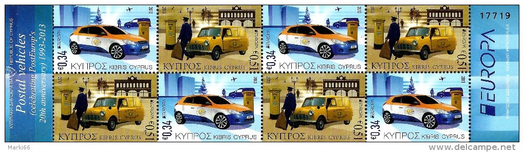 Cyprus - 2013 - Europa CEPT - Postal Vehicles - Mint Booklet Pane - Nuovi