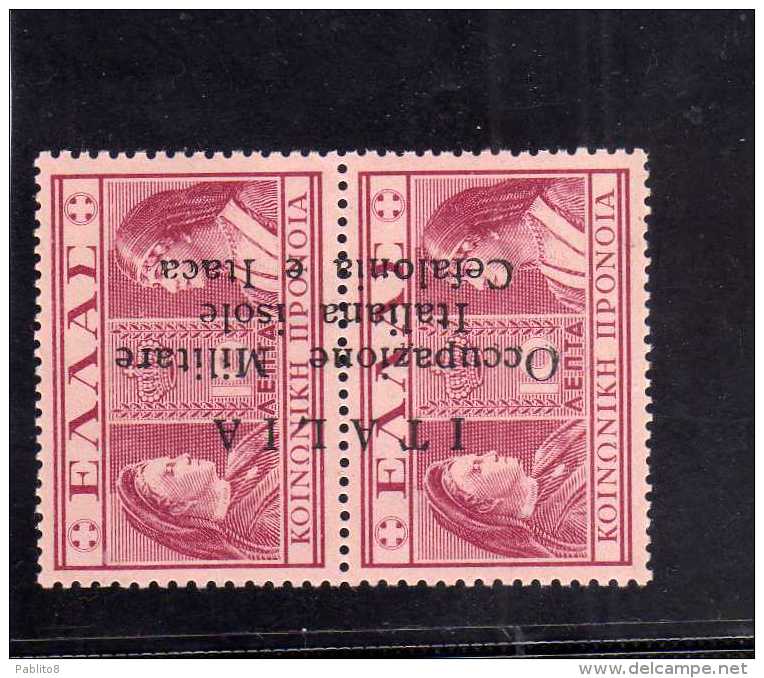 CEFALONIA E ITACA 1941 PREVIDENZA SOCIALE DEL 1939 SOPRASTAMPA CAPOVOLTA VARIETY VARIETA´ OVERPRINTED MNH SIGNED FIRMATO - Cefalonia & Itaca