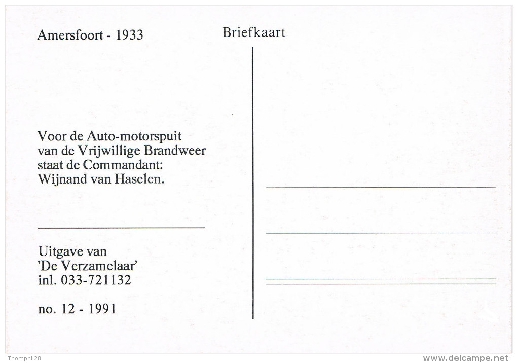 AMERSFOORT - 1933 - Voor De Auto-motorspuit Van De Vrijwillige Brandweer Staat De - Reproduction - Non Circulée, 2 Scans - Amersfoort