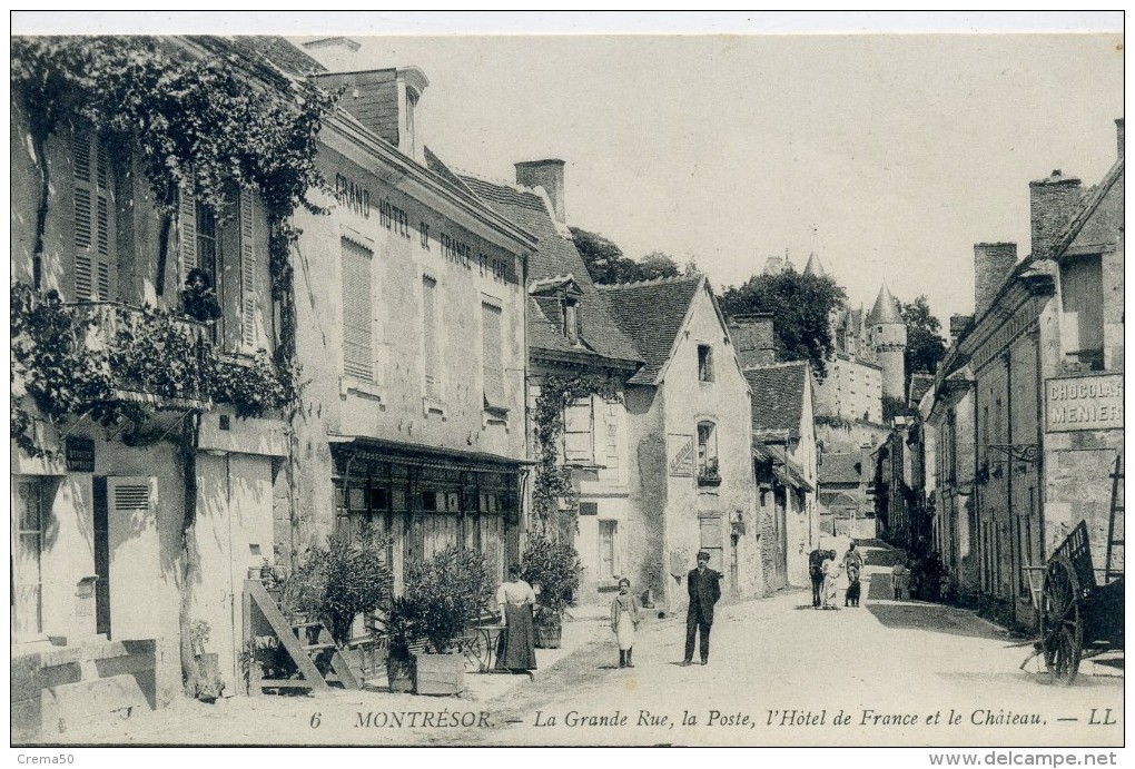 37 - MONTRESOR - Grande Rue, Poste Hôtel De France Et Château - Montrésor