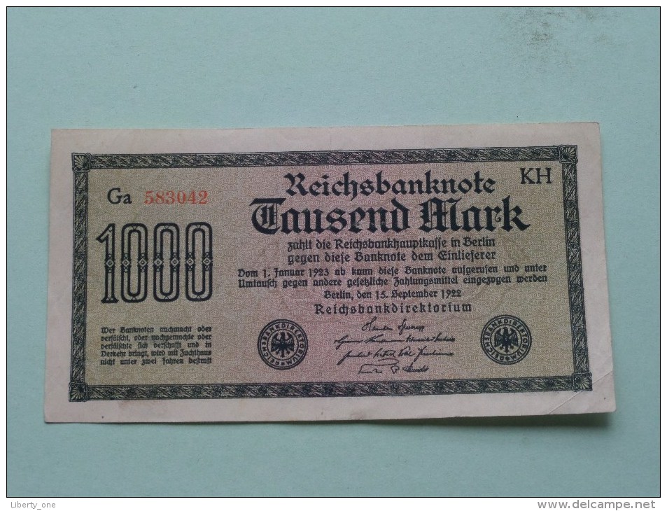 TAUSEND MARK Berlin 1922 / N° Ga 583042 - KH   ( For Grade, Please See Photo ) ! - 1000 Mark