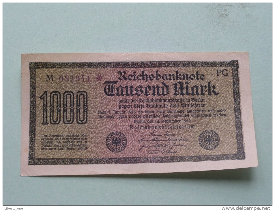 TAUSEND MARK Berlin 1922 / N° M 081941 - PG   ( For Grade, Please See Photo ) ! - 1000 Mark