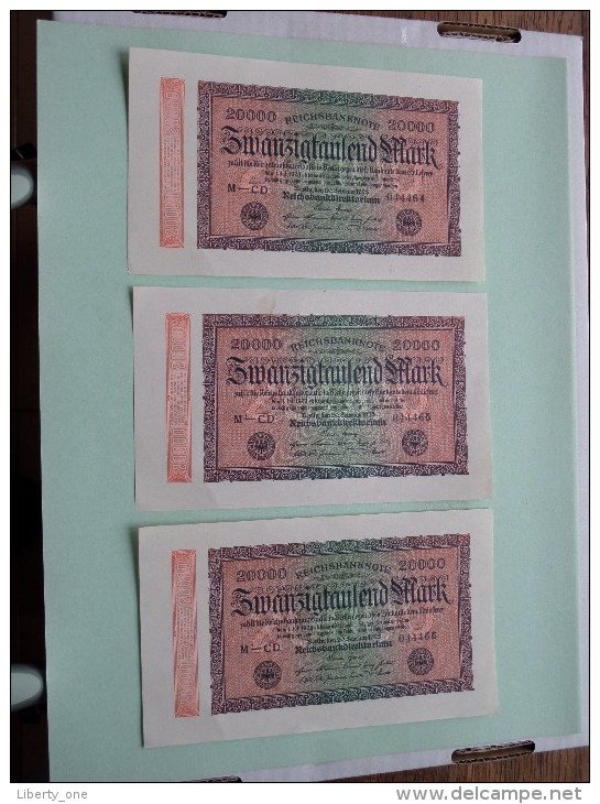 ZWANZIGTAUSEND MARK ( 3 ) Berlin 1922  M-CD 044464 / 044465 / 044466 ( RARE !!! Scarce - For Grade, Please See Photo ) ! - 20.000 Mark