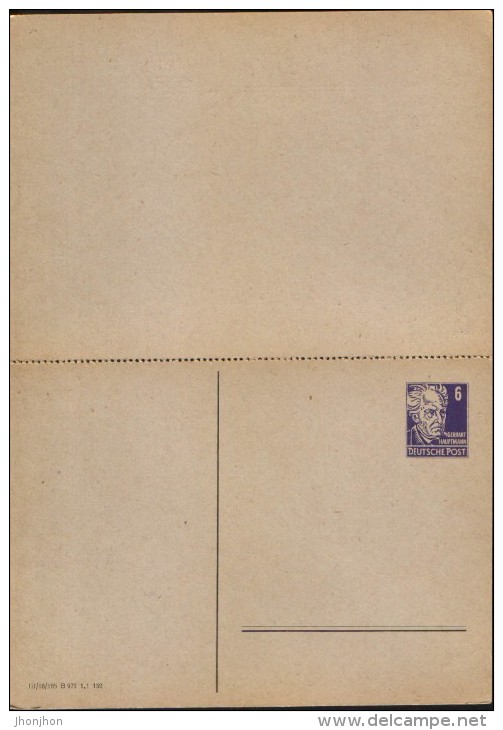 Germany/DDR-Postal Stationery Private Postacard(double) With Paid Answer, Unused- G. Hauptmann,Nobelpreis - 2/scans - Cartes Postales Privées - Neuves