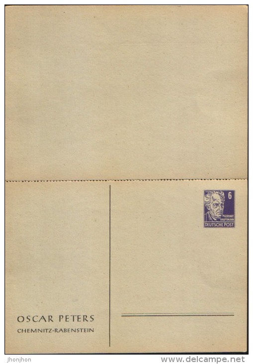 Germany/DDR-Postal Stationery Private Postacard(double) With Paid Answer Unused- G. Hauptmann,Nobelpreis - 2/scans - Cartoline Private - Nuovi