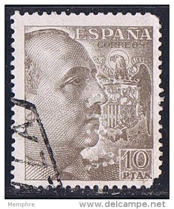 Franco  10 Ptas  Ed 935  Perforado  B.H.A.  Perfin - Usados