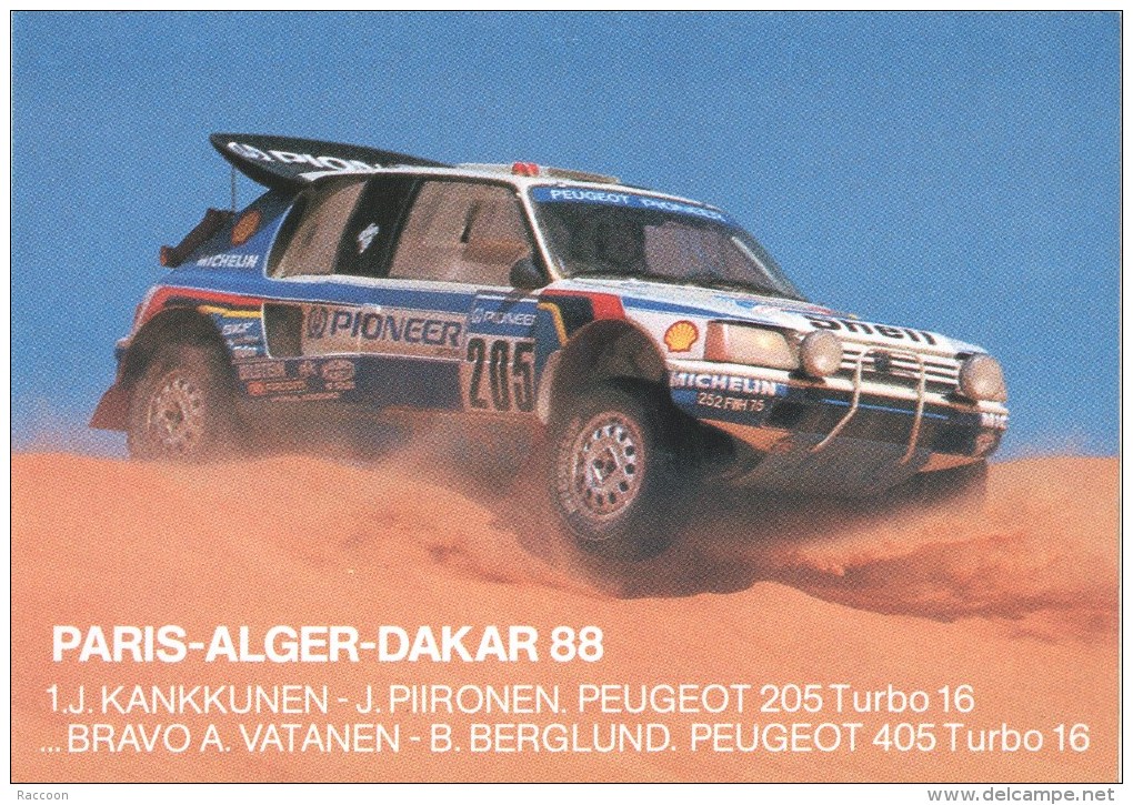 Paris-Alger-Dakar 88 - Piironen  [CP Auto-collante Rallye Peugeot 205 ] AJ070 - Rallyes