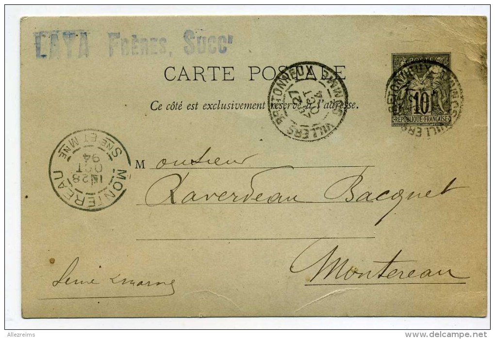 Entier Postal : Carte Postale 80 : Villers Bretonneux   LAYA Frères   1894    VOIR DESCRIPTIF   §§§§ - Cartes Postales Types Et TSC (avant 1995)