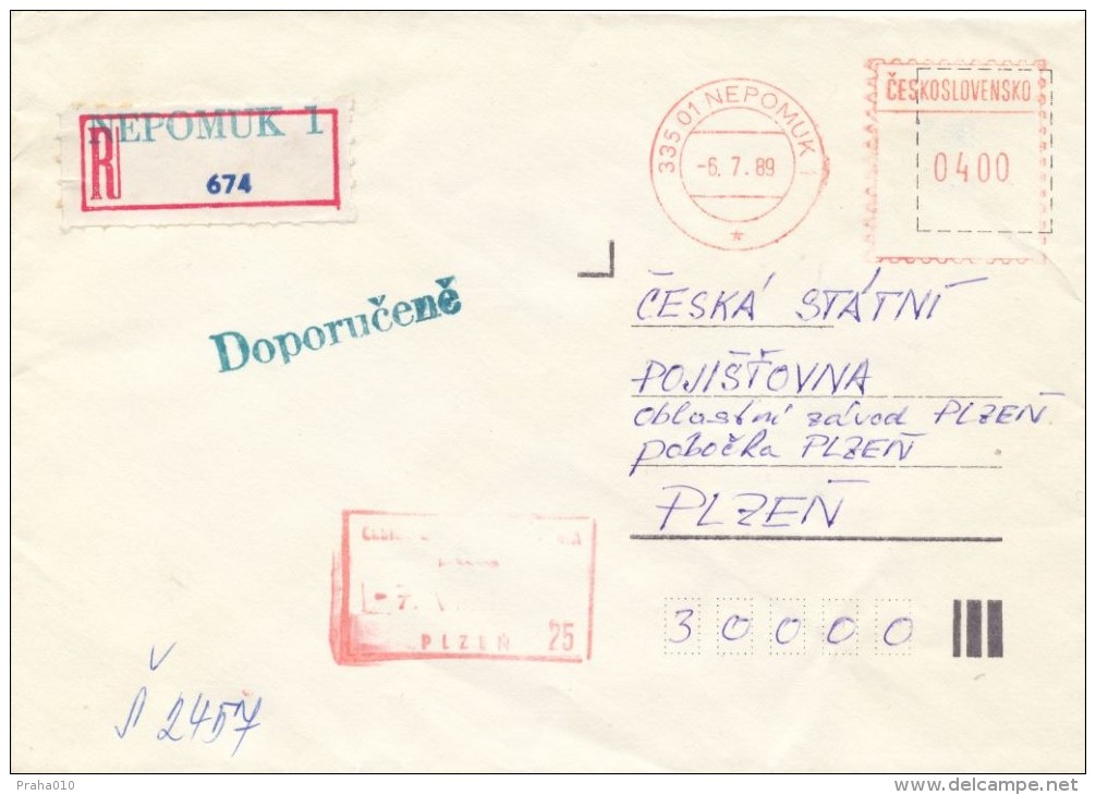 I2629 - Czechoslovakia (1989) 335 01 Nepomuk (recommended Makeshift Label) - Lettres & Documents