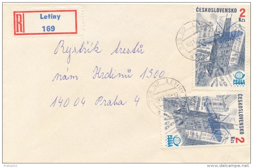 I2670 - Czechoslovakia (1979) 335 52 Letiny (stamps: Stamp Exhibition PRAGA 78); R-letter, Tariff: 4,00 Kcs - Tram