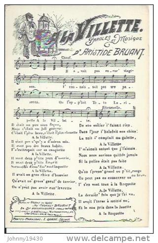 A LA VILLETTE - Paroles Et Musique D'ARISTIDE BRUANT ( CP  CHANSON - PARTITION ) - District 19
