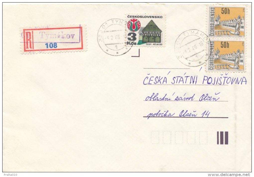 I2688 - Czechoslovakia (1986) 332 01 Tymakov (recommended Makeshift Label); R-letter, Tariff: 4,00 Kcs - Lettres & Documents