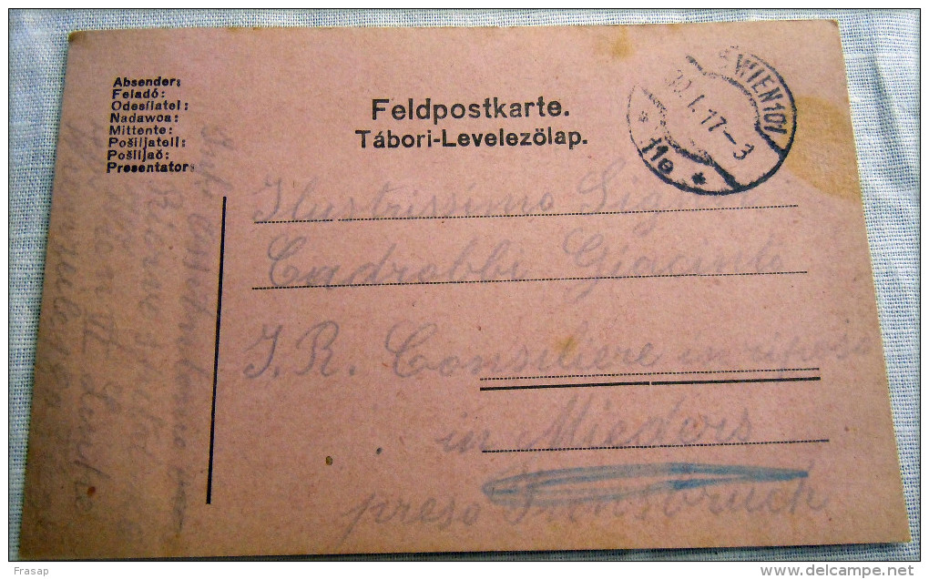 Franchigia Feldpost Feldpostkorrespondenzkart E Feldpostkarte KUK  WIEN 101C   WWI 1917 - Occ. Autrichienne