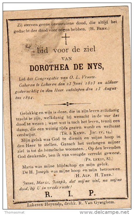 Bidprentje Dorothea De Nys - Lokeren 1823-1894 - Collections