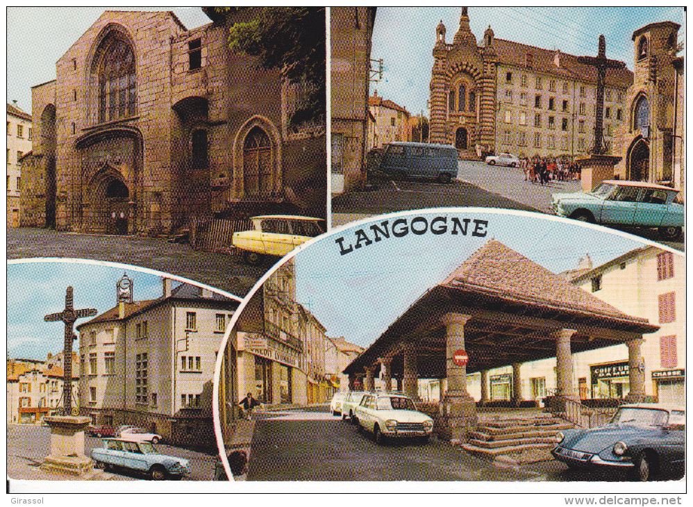 CPSM LANGOGNE LOZERE HALLE AUTO VOITURE CITROEN DS AMI 6 - Langogne