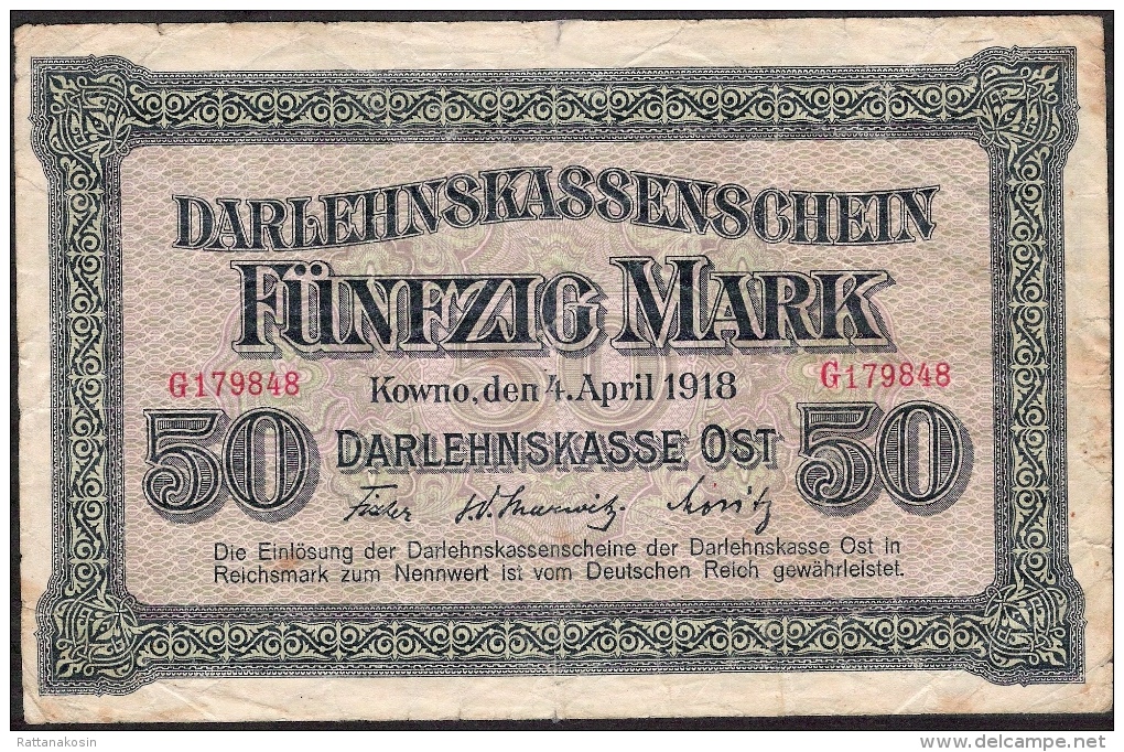 ALLEMAGNE PR132  50  MARK   1918 KOWNO     NO P.h But Folds - 50 Mark