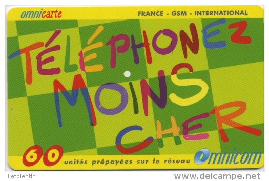 FRANCE - OMNICARTE TELEPHONEZ MOINS CHER - 60 U  (USAGÉ) - Mobicartes (GSM/SIM)