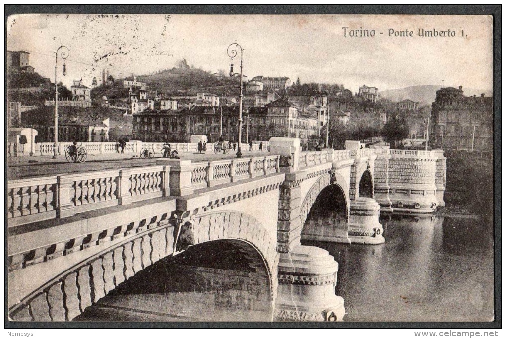 SPL 1909 TORINO PONTE UMBERTO I FP V SEE 3 SCANS ANIMATA CARRETI GUARDA INGRANDIMENTO - Bridges
