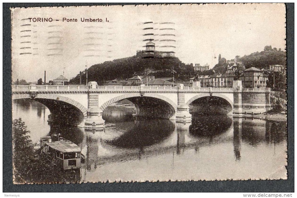 SPL 1927 TORINO PONTE UMBERTO I FP V SEE 3 SCANS ANIMATA BARCONE SUL PO GUARDA INGRANDIMENTO - Brücken