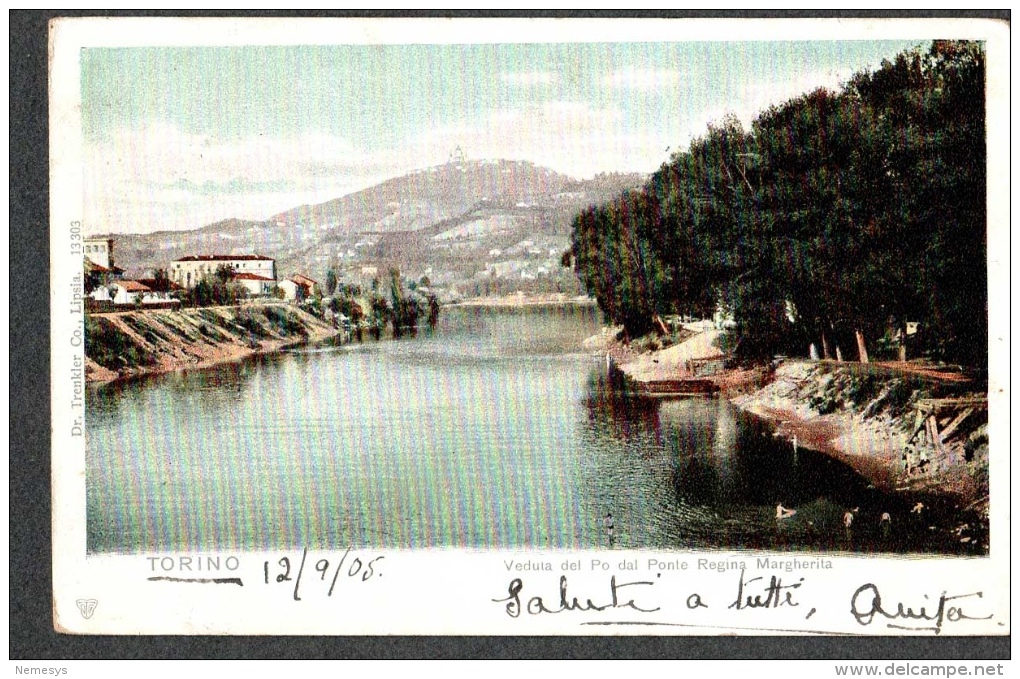 1905 TORINO IL PO VISTO DAL PONTE REGINA MARGHERITA FP V SEE 2 SCANS ED TRENKLER Co. Lipsia - Fiume Po