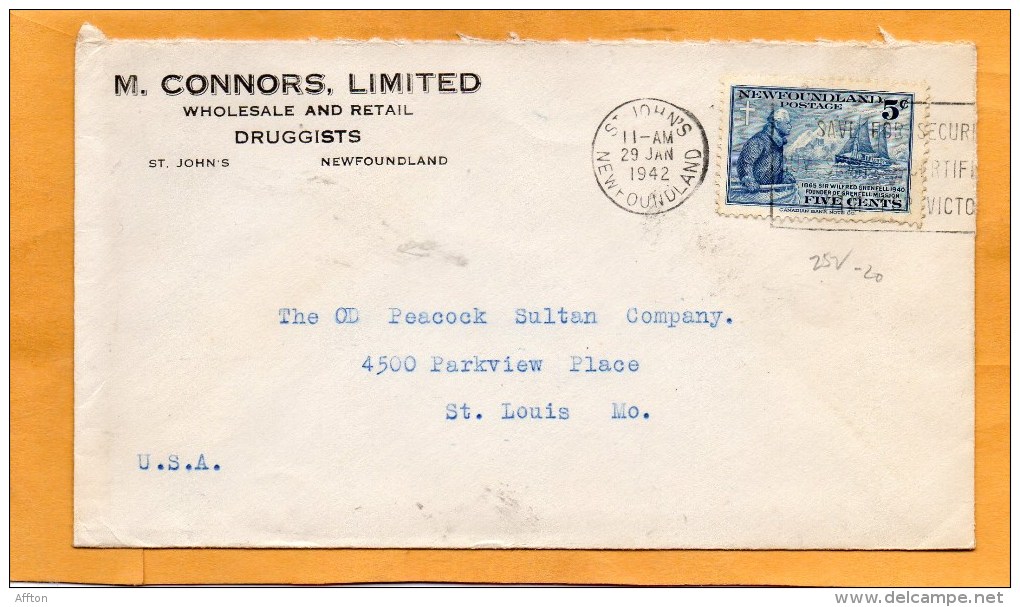 Newfoundland 1942 Cover Mailed To USA - 1908-1947