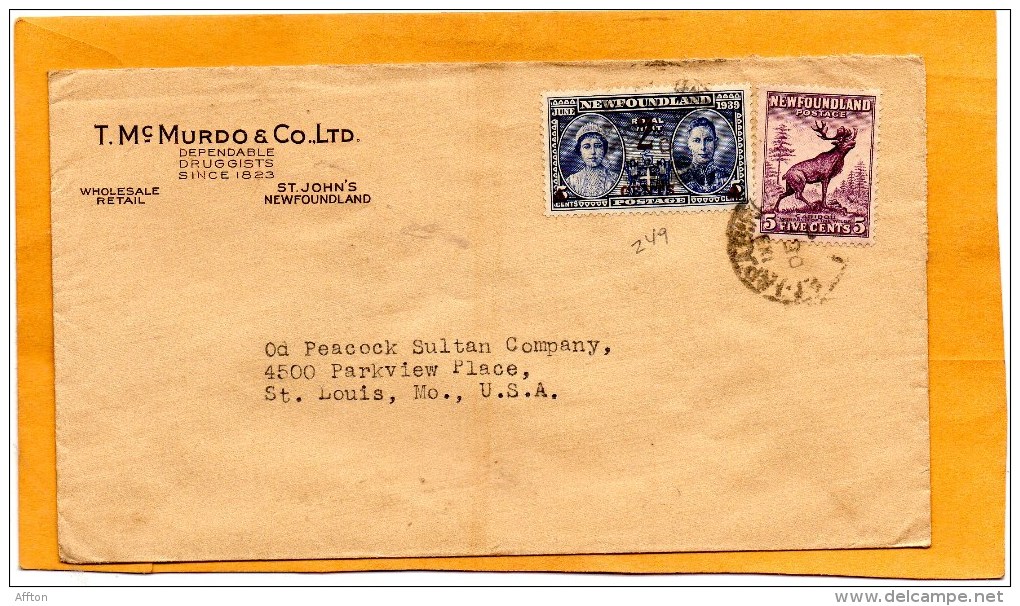 Newfoundland Old Cover Mailed To USA - 1908-1947