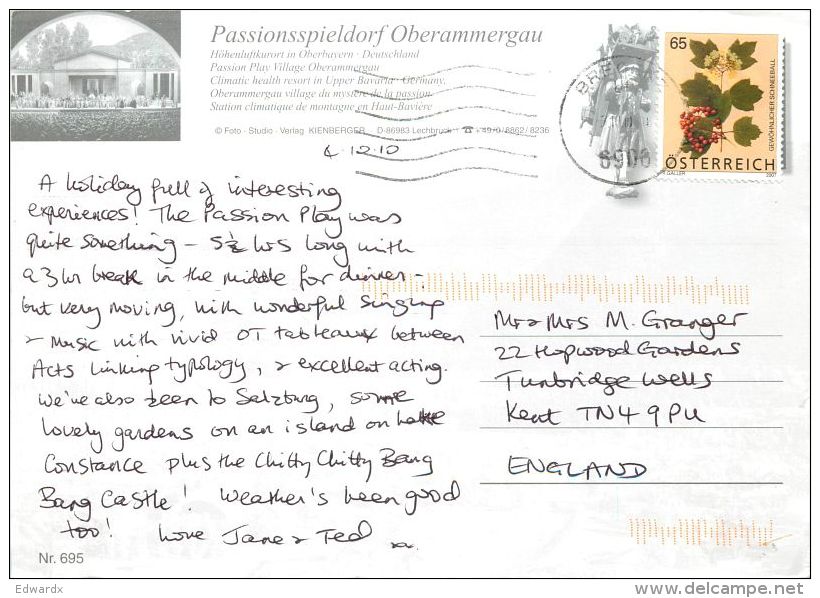 Passionsspieldorf Oberammergau Germany Postcard Used Posted To UK 2010 Austria Stamp - Oberammergau