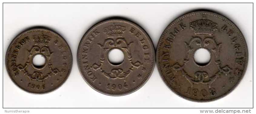 België : 5 Cen 1906 & 10 Cen 1904 & 25 Cen : Leopold II : Flamand - Ohne Zuordnung