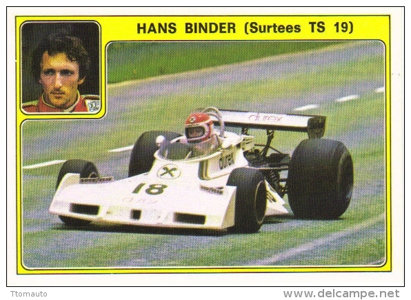 Panini Super Auto Sticker/Autocollant No 24  -  Hans Binder  -   Surtees TS19 - Edizione Italiana