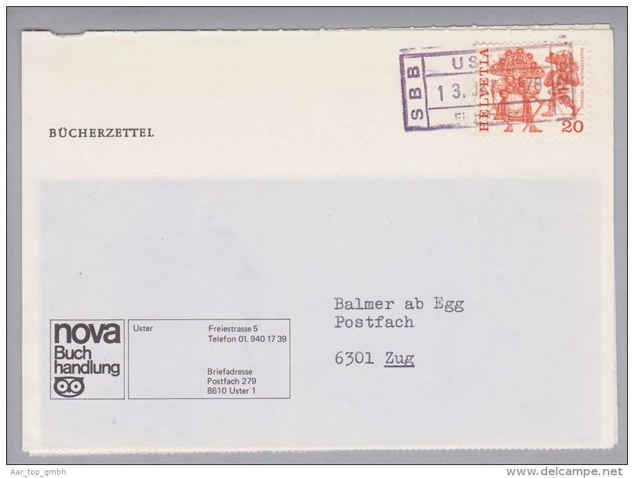 Heimat ZH Uster 1978-10-13 Bahnstationsstempel Auf Bücherzettel - Briefe U. Dokumente