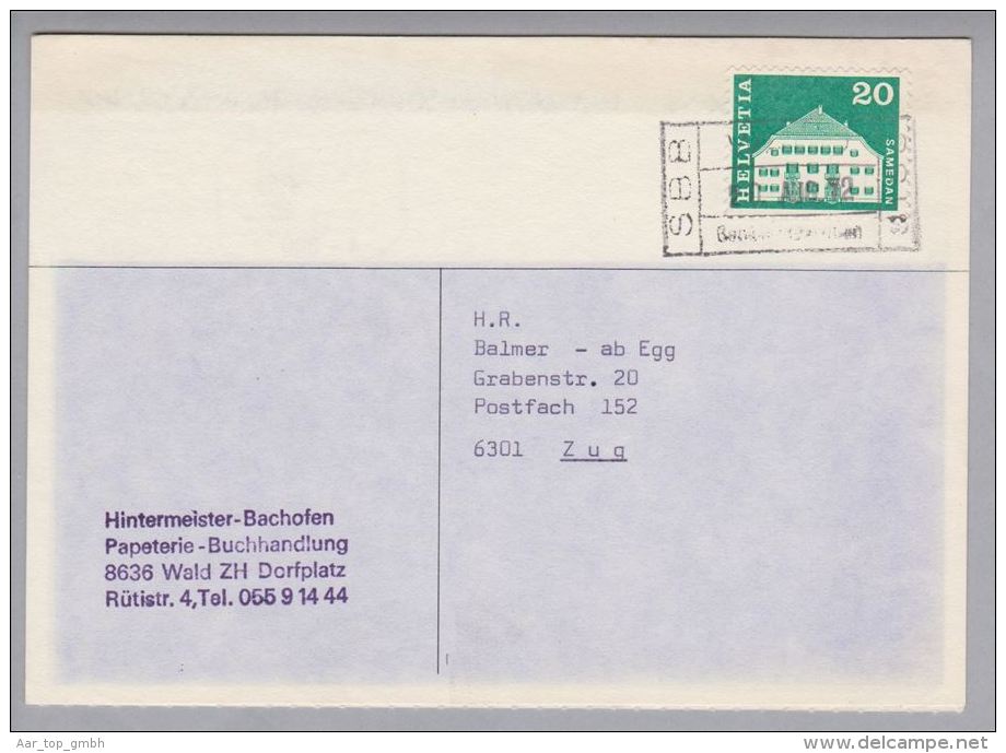 Heimat ZH Wald 1972-02-26 Bahnstationsstempel Auf Bücherzettel - Lettres & Documents