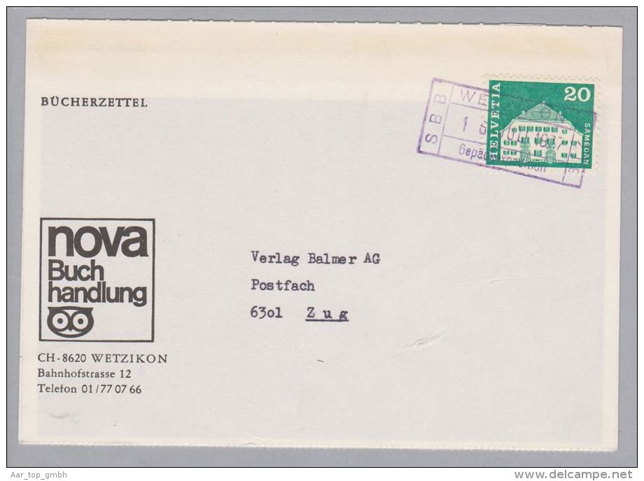 Heimat ZH Wetzikon 1977-07-16  Bahnstationsstempel Auf Bücherzettel - Briefe U. Dokumente