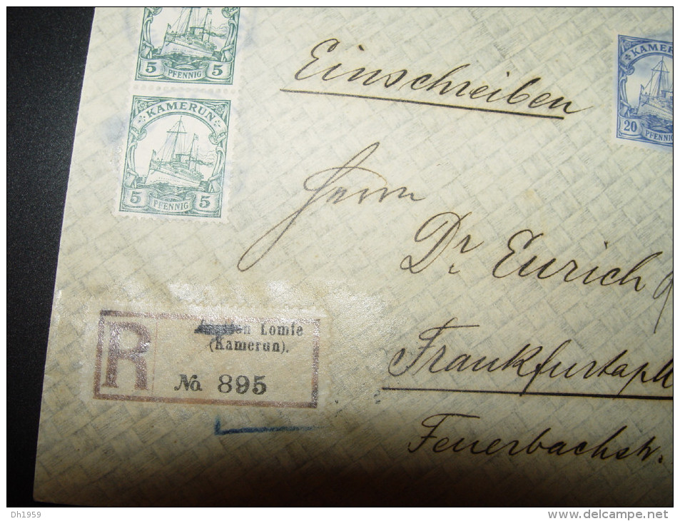 CAMEROUN KAMERUN LOMIE 1907 Pour FRANKFURT MAIN EN RECOMMANDE EINSCHREIBEN REGISTERED ABSTEMPELUNGEN !!! - Kamerun