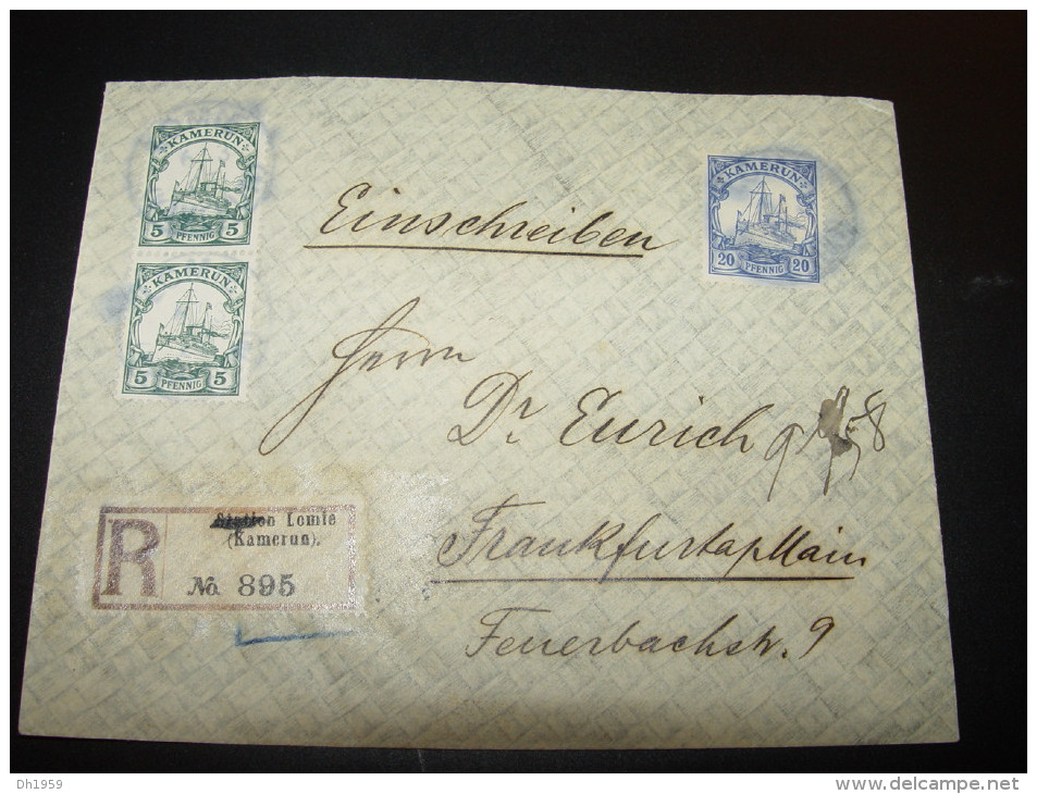 CAMEROUN KAMERUN LOMIE 1907 pour FRANKFURT MAIN EN RECOMMANDE EINSCHREIBEN REGISTERED ABSTEMPELUNGEN !!!