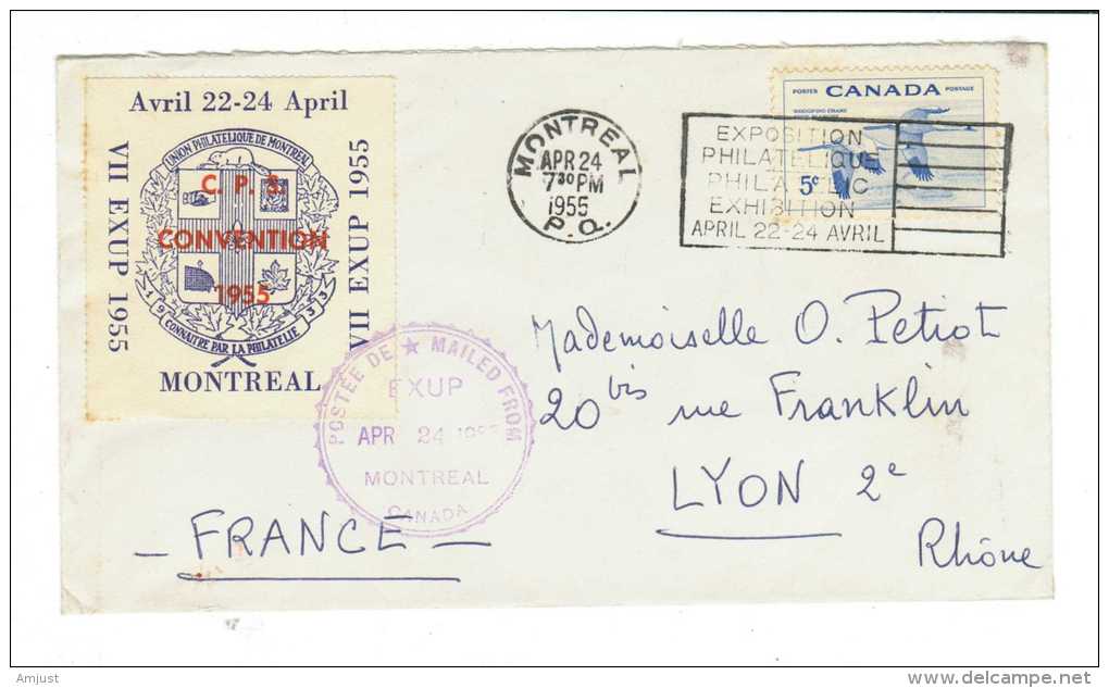 Canada // Lettre Pour La France Avec Vignette De L'exposition Du 22 Au 24 Avril 1955 à Montreal - Covers & Documents