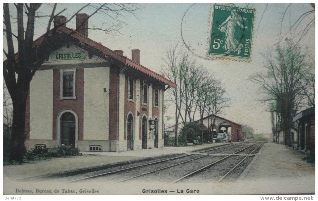 82 - Belle Carte Colotisée - GRISOLLES- La Gare - Grisolles