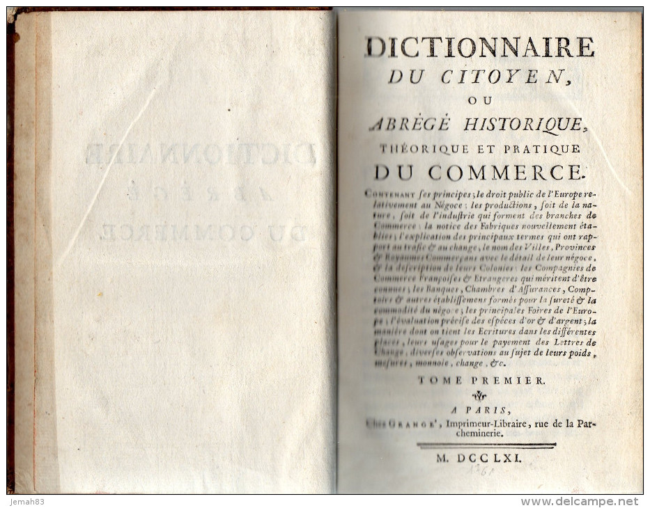Dictionnaire Du Citoyen ,Tome 1, Abregé Commerce 1761 - 1701-1800
