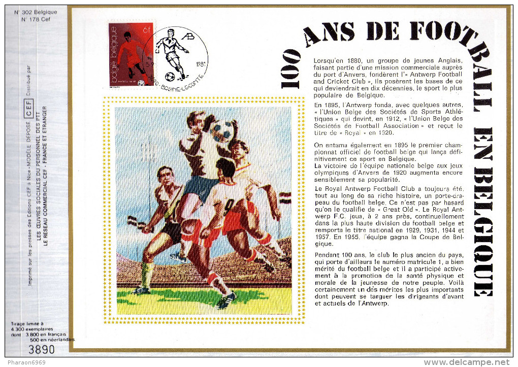 Feuillet Tirage Limité CEF 302 175 2014 100 Ans De Football En Belgique Sport - 1981-1990