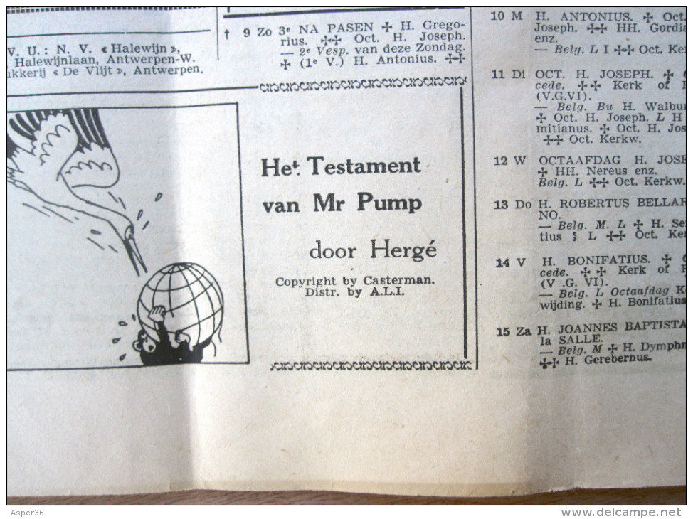 Parochieblad  van Moorslede & Slypskapelle (Het testament van mr Pump door Hergé ) 1954