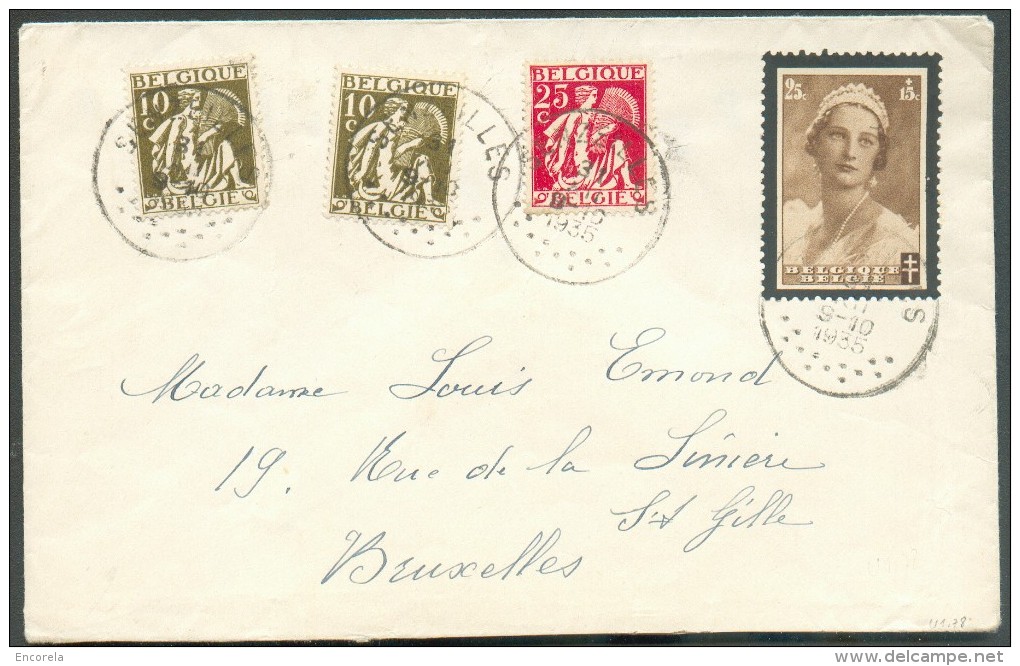 10 (x2) + 25 Centimes Cérès + 25 Centimes Reine Astrid Obl. Sc SENZEILLES Sur Lettre Du 31-III-1935 Vers Bruxelles - 989 - 1932 Ceres E Mercurio