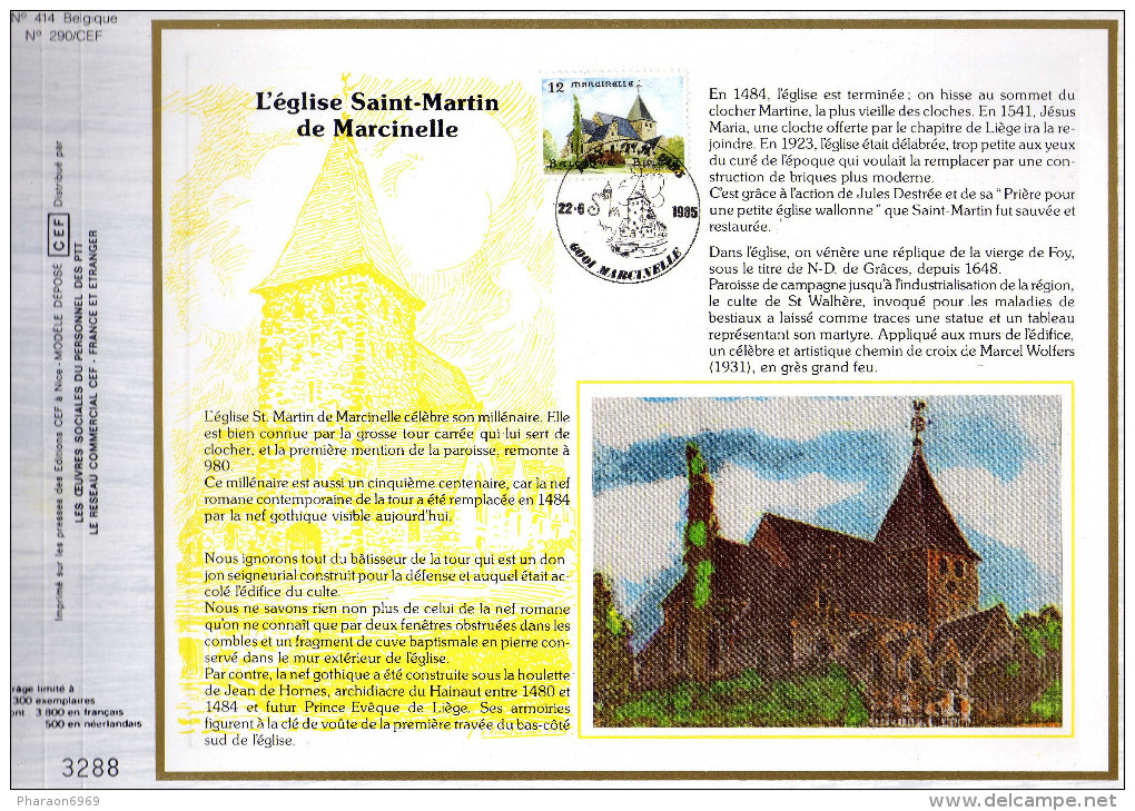 Feuillet Tirage Limité CEF 414 290 2180 église Saint-Martin Marcinelle - 1981-1990