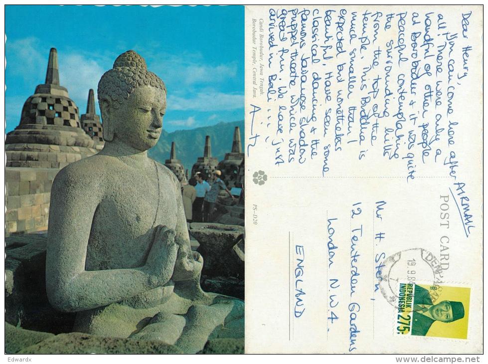 Candi  Borobudur, Java, Indonesia Postcard Used Posted To UK 1984 Stamp - Indonésie