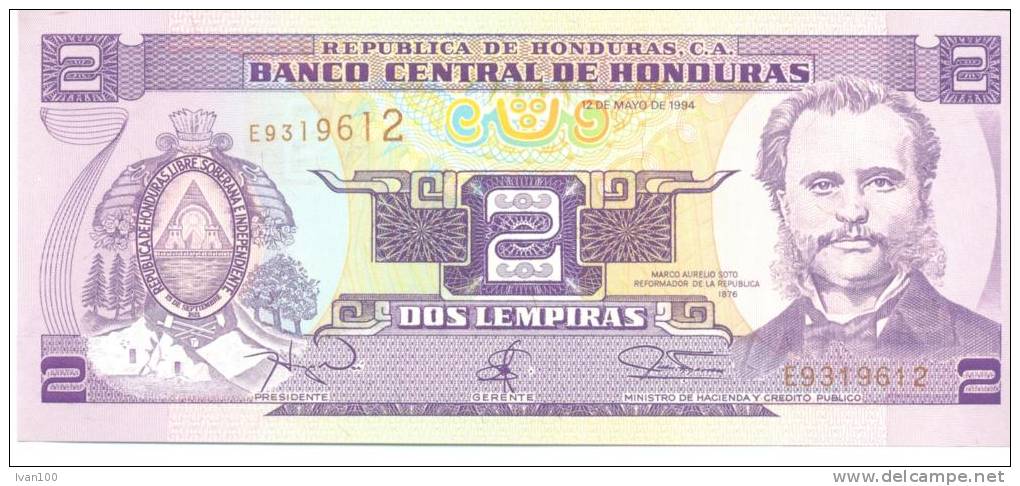 2 Lempiras, Date 12.05.1994, P-72,  UNC - Honduras