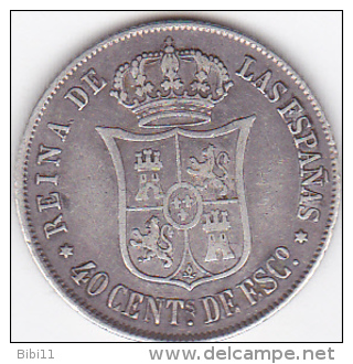 ESPAGNE . 40 CENTIMOS DE ESCUDO 1864. ISABEL II . ARGENT - Primeras Acuñaciones