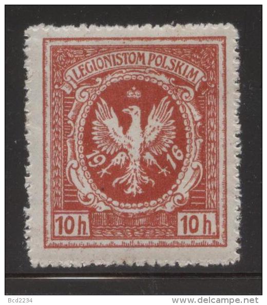 POLAND 1916 POLISH WORLD WAR 1 LEGIONS AUSTRIAN ARMY 10H RED PERFORATE HM TYPE 1 3 TALONS LEFT FOOT EAGLE - Variétés & Curiosités