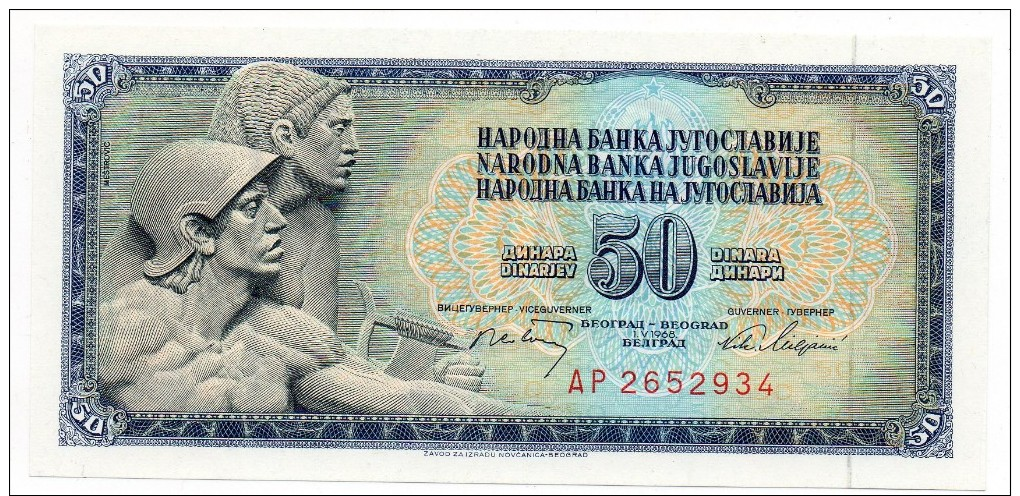 Banconota FDS Della Jugoslavia Da 50 Dinari Del 1968 - Joegoslavië