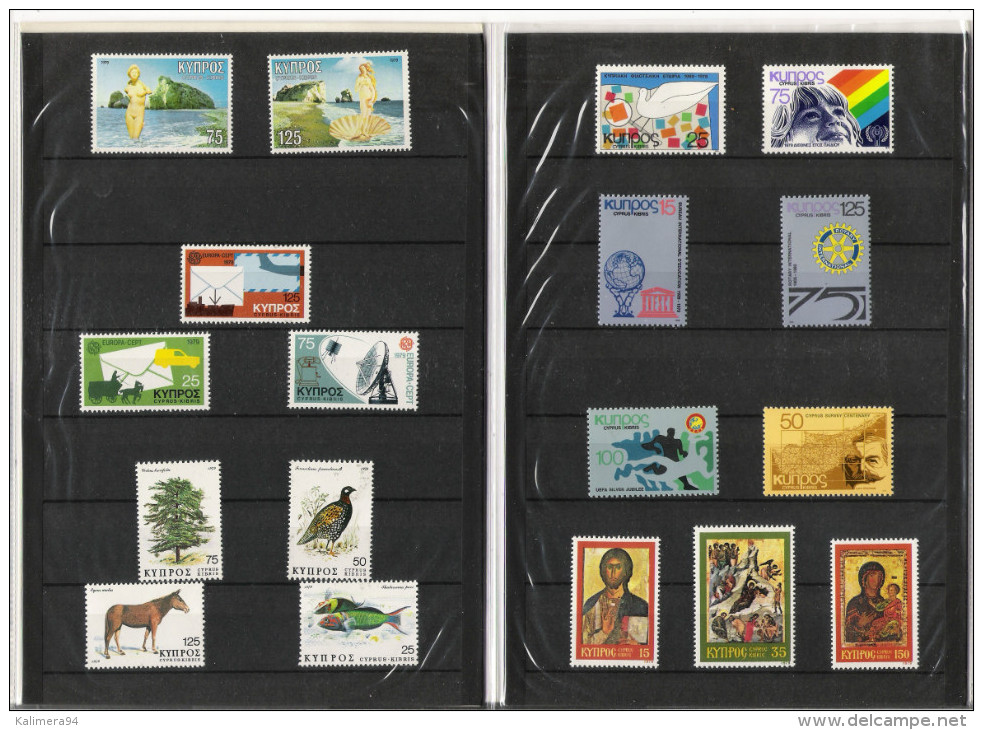 TIMBRES  NEUFS  DE  CHYPRE  /  CYPRUS  STAMPS  1979  ( Mint ) /  18  Timbres Avec Feuillet De Présentation ( état Luxe ) - Unused Stamps