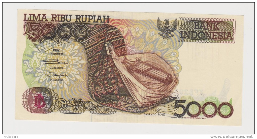 Banknote Indonesian 5 000 Rupee 1992 - Sasando Rote - Lake Kelimutu - Iran