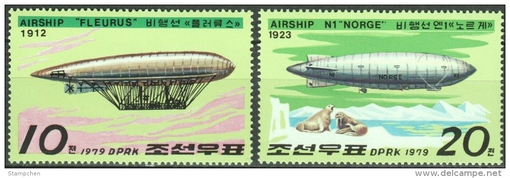 North Korea 1979 Airships Zeppelin Stamps Sea Elephant Walrus - Other & Unclassified