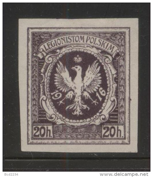 POLAND 1916 POLISH WORLD WAR 1 LEGIONS AUSTRIAN ARMY 20H VIOLET IMPERFORATE NG TYPE 1 3 TALONS LEFT FOOT EAGLE - Variétés & Curiosités